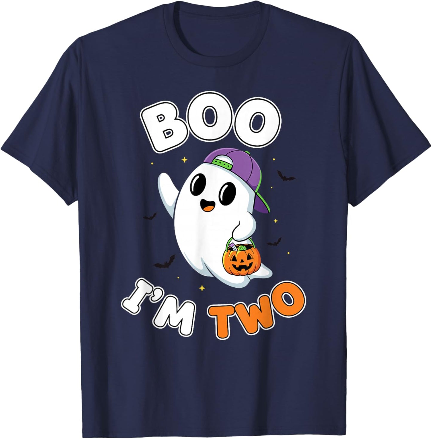 Boo I'm Two Cute Ghost Halloween 2nd Birthday Toddler T-Shirt - T-Shirt | Navy