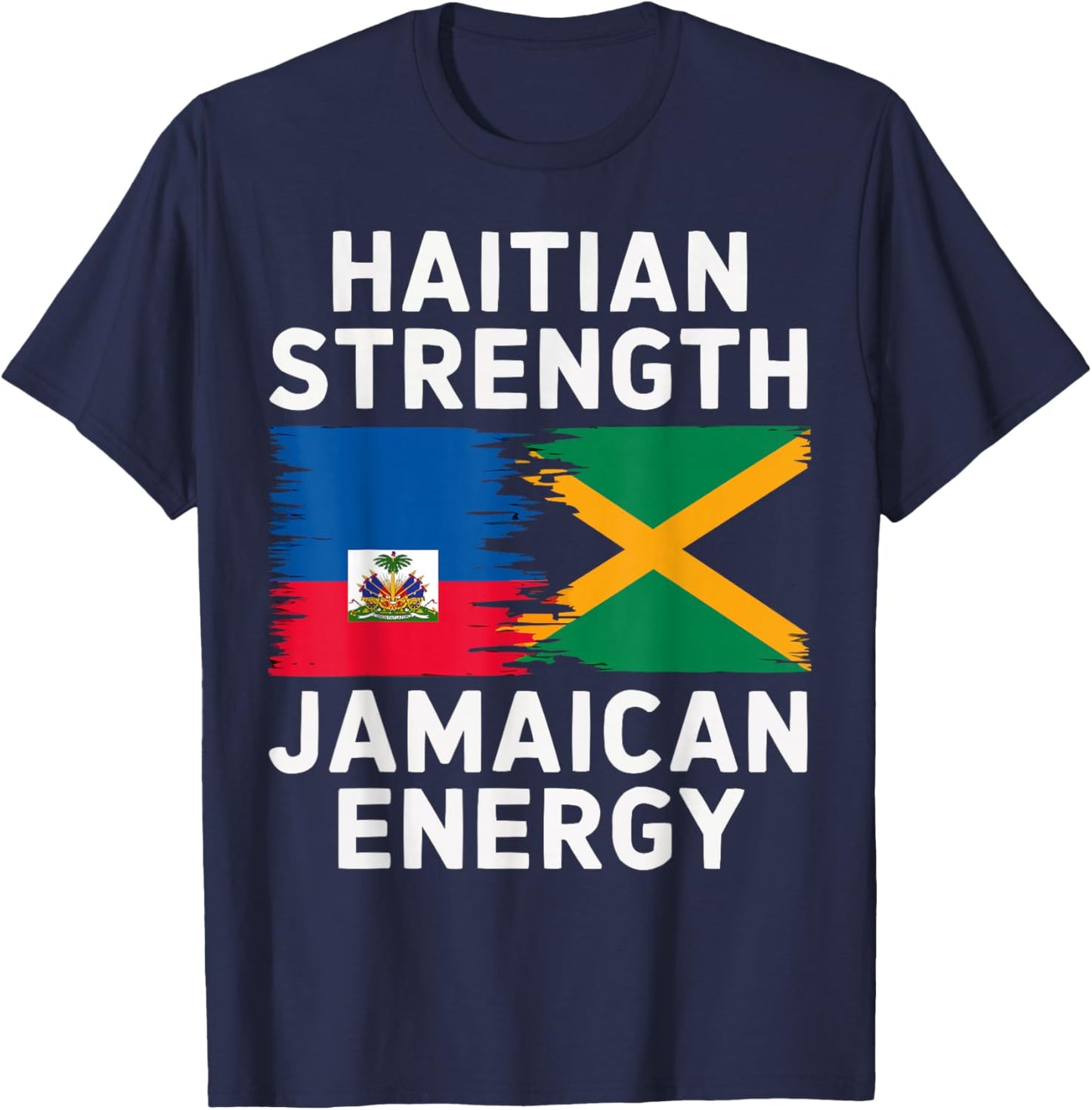 Half Haitian Half Jamaican Jamaica Flag Haiti T-Shirt - T-Shirt | Navy