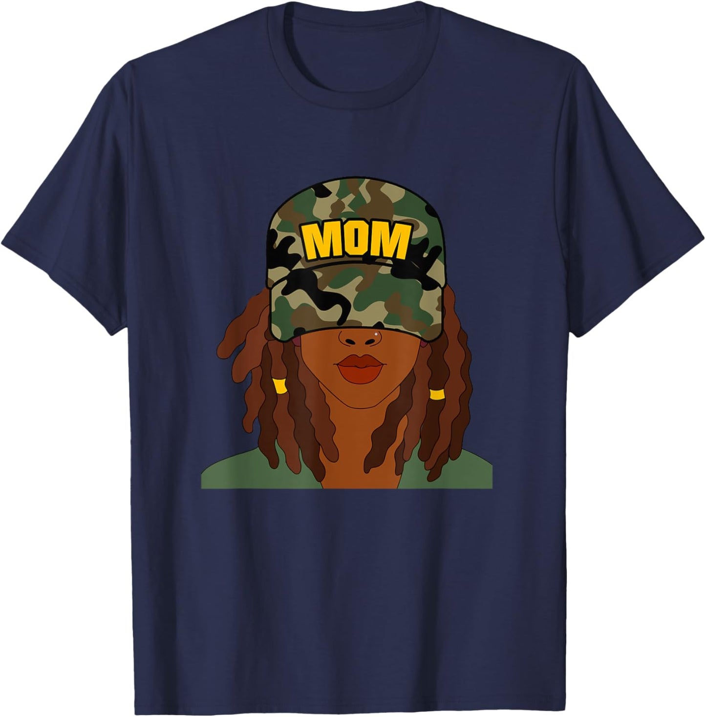 African American Mom Mother's Day Locs Camo Hat T-Shirt - T-Shirt | Navy