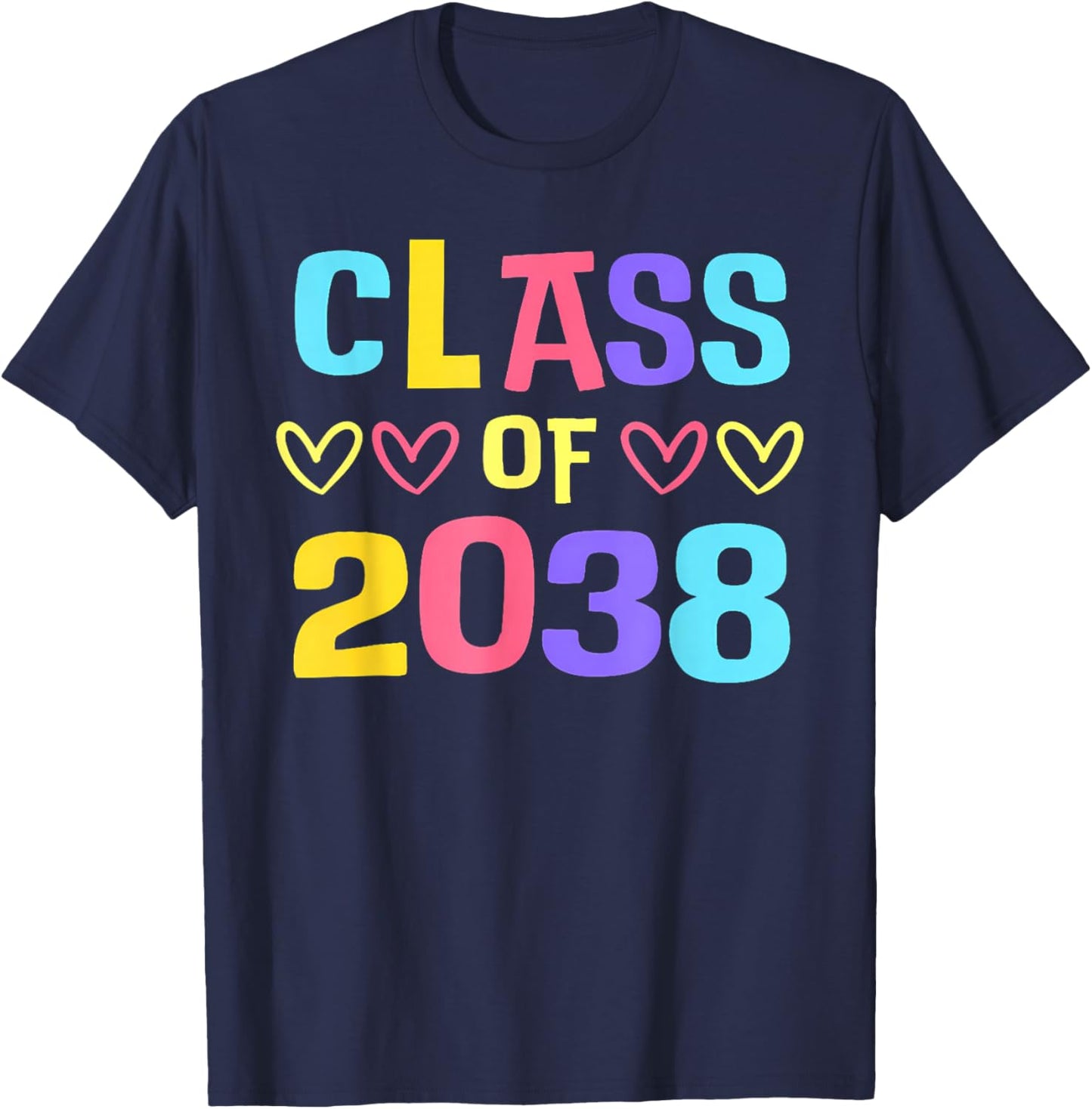 Class of 2038 Cute Senior School Graduation Grow with Me T-Shirt - T-Shirt | Navy