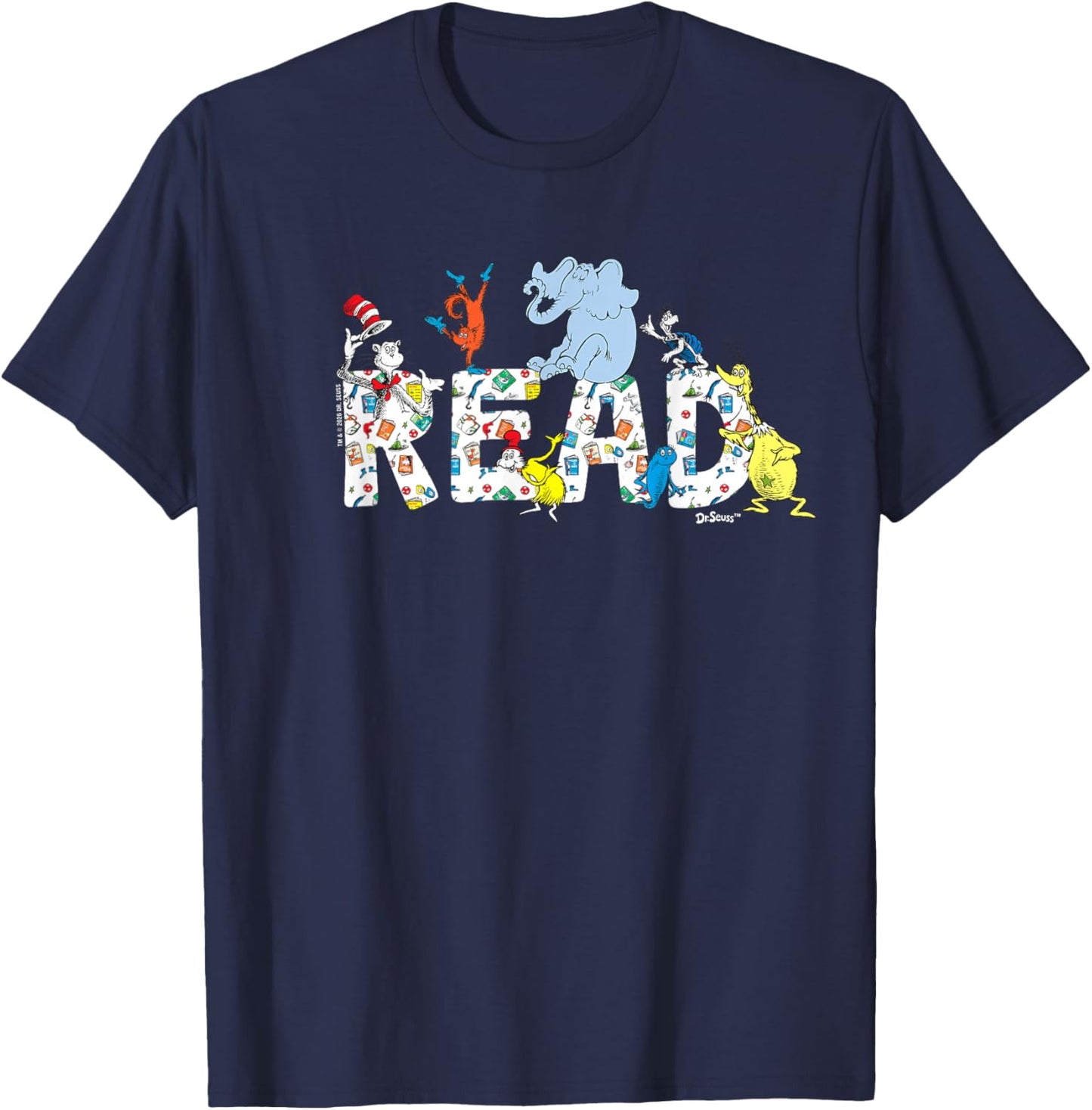Dr. Seuss Characters Read Design Youth and Adult T-Shirt - T-Shirt | Navy