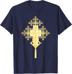 Ethiopian Christian Art Christ in Glory Ethiopian Cross T-Shirt - T-Shirt | Navy
