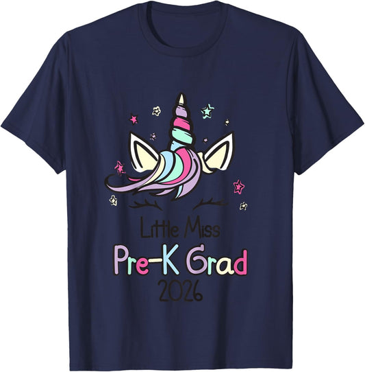 Little Miss Pre-K Grad Unicorn Prek Graduation 2026 T-Shirt - T-Shirt | Navy