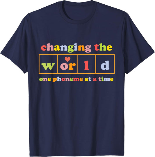 changing the world one phoneme at a time Retro funny , Small, Black T-Shirt - T-Shirt | Navy