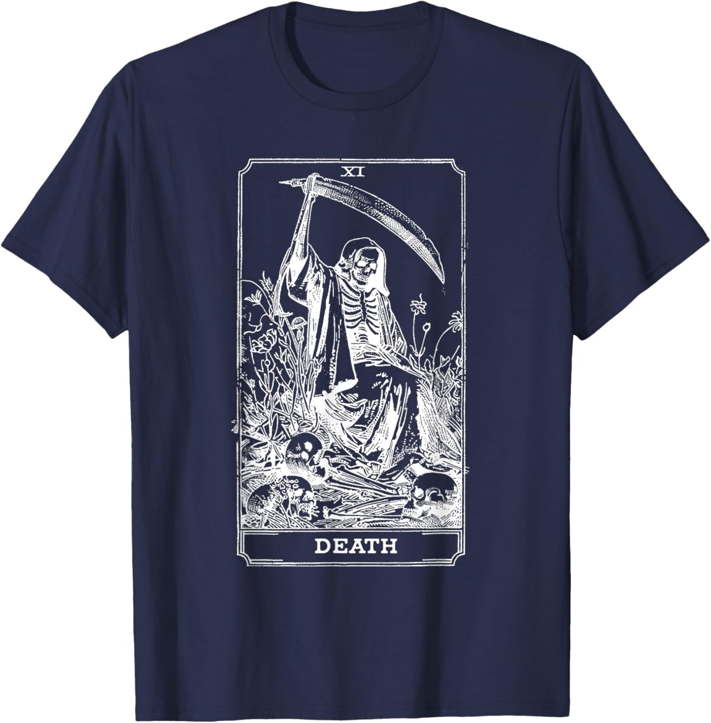 Death Tarot Card Skull Vintage Dead Reaper Grim Black Gothic T-Shirt - T-Shirt | Navy