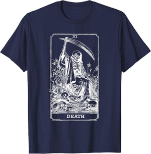 Death Tarot Card Skull Vintage Dead Reaper Grim Black Gothic T-Shirt - T-Shirt | Navy