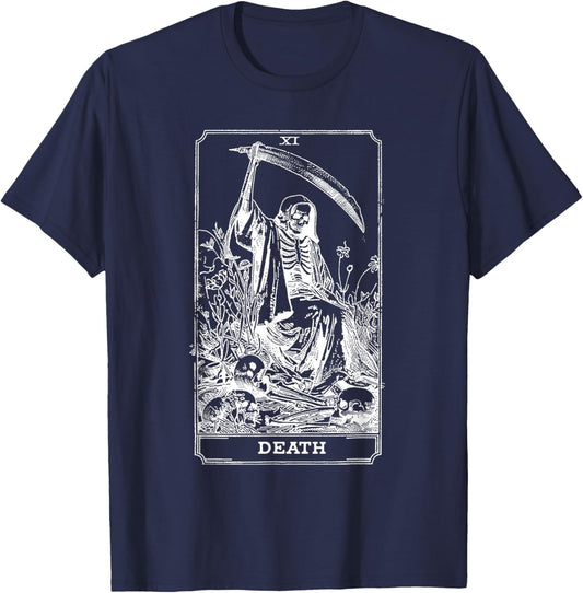 Death Tarot Card Skull Vintage Dead Reaper Grim Black Gothic T-Shirt - T-Shirt | Navy
