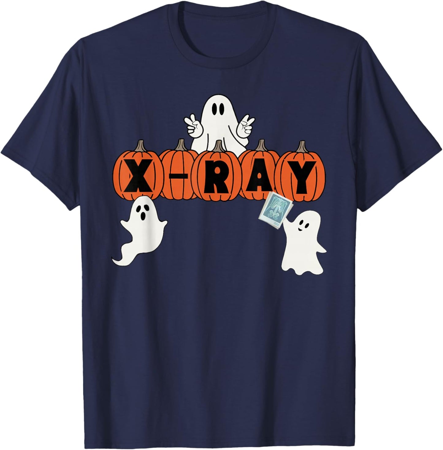 Funny X-Ray Tech Halloween Pumpkins Ghost Radiology Tech T-Shirt - T-Shirt | Navy