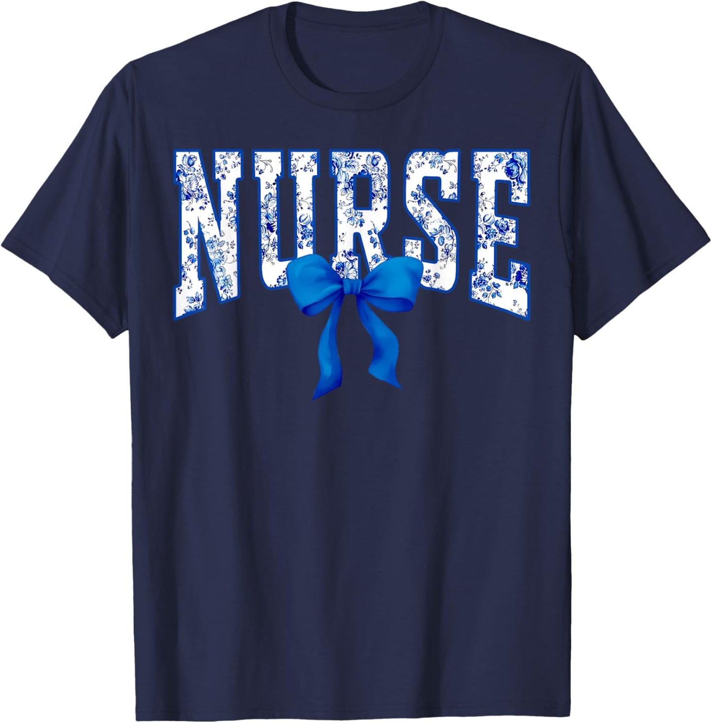 Toile De Jouy Nurse Coquette Bow Nurse Floral T-Shirt - T-Shirt | Navy