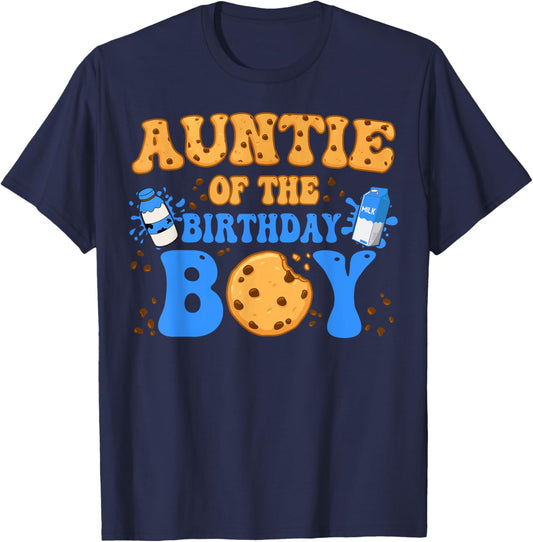 Auntie Of The Birthday Boy Milk and Cookies Lover T-Shirt - T-Shirt | Navy