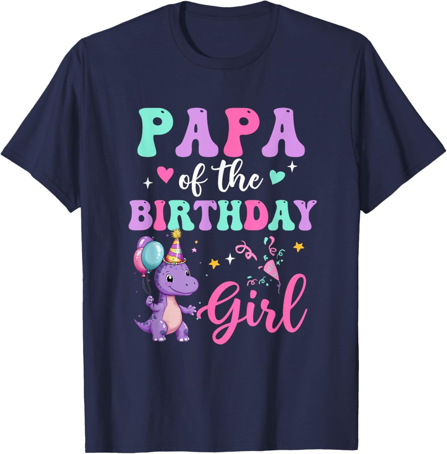 Papa Of The Birthday For Girl Dinosaur T-Rex Party Family T-Shirt - T-Shirt | Navy