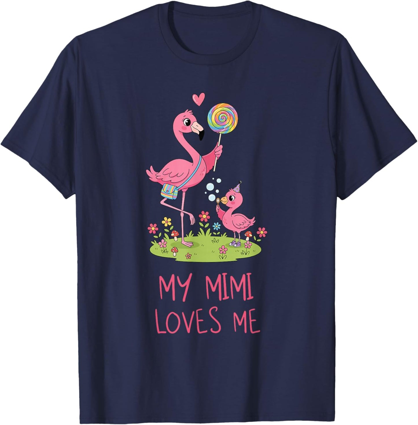 Cute Baby & Grandma Flamingo My Mimi Loves Me T-Shirt - T-Shirt | Navy