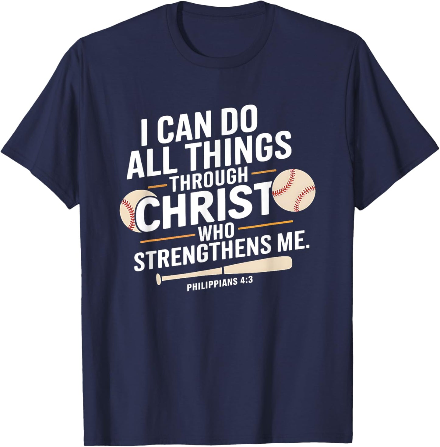 Christian Baseball Bible Verse Sports Faith Design T-Shirt - T-Shirt | Navy