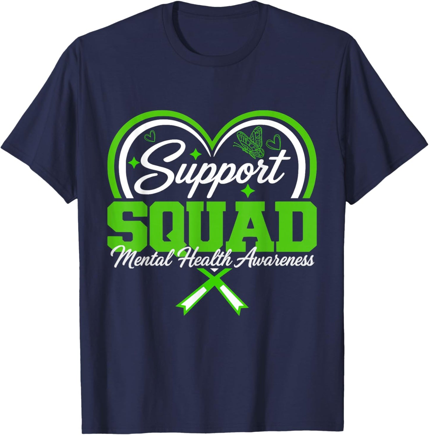 Mental Health Awareness Green Ribbon in May We Wear Green T-Shirt - T-Shirt | Navy