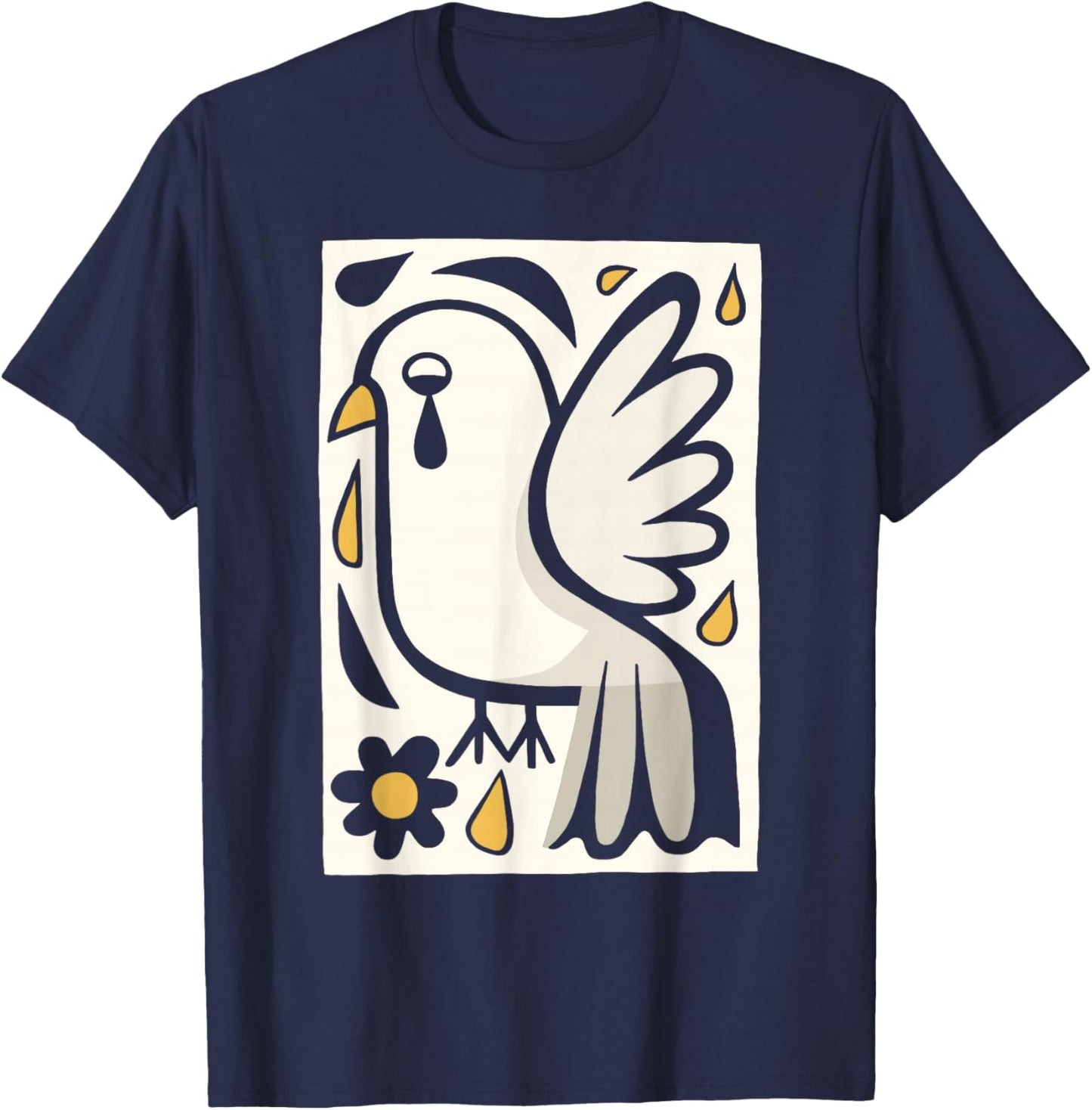 Peace Dove Crying Bird Minimalist Symbolic Art Design T-Shirt - T-Shirt | Navy