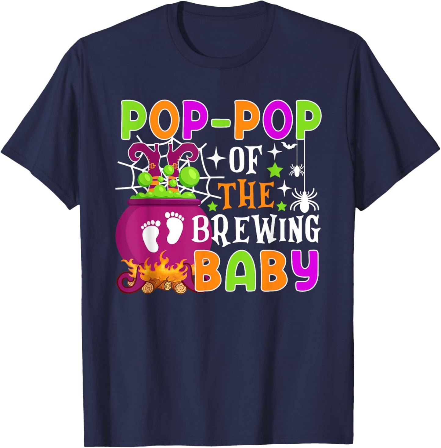 Pop-Pop of Brewing Baby Halloween Theme Baby Shower Spooky T-Shirt - T-Shirt | Navy