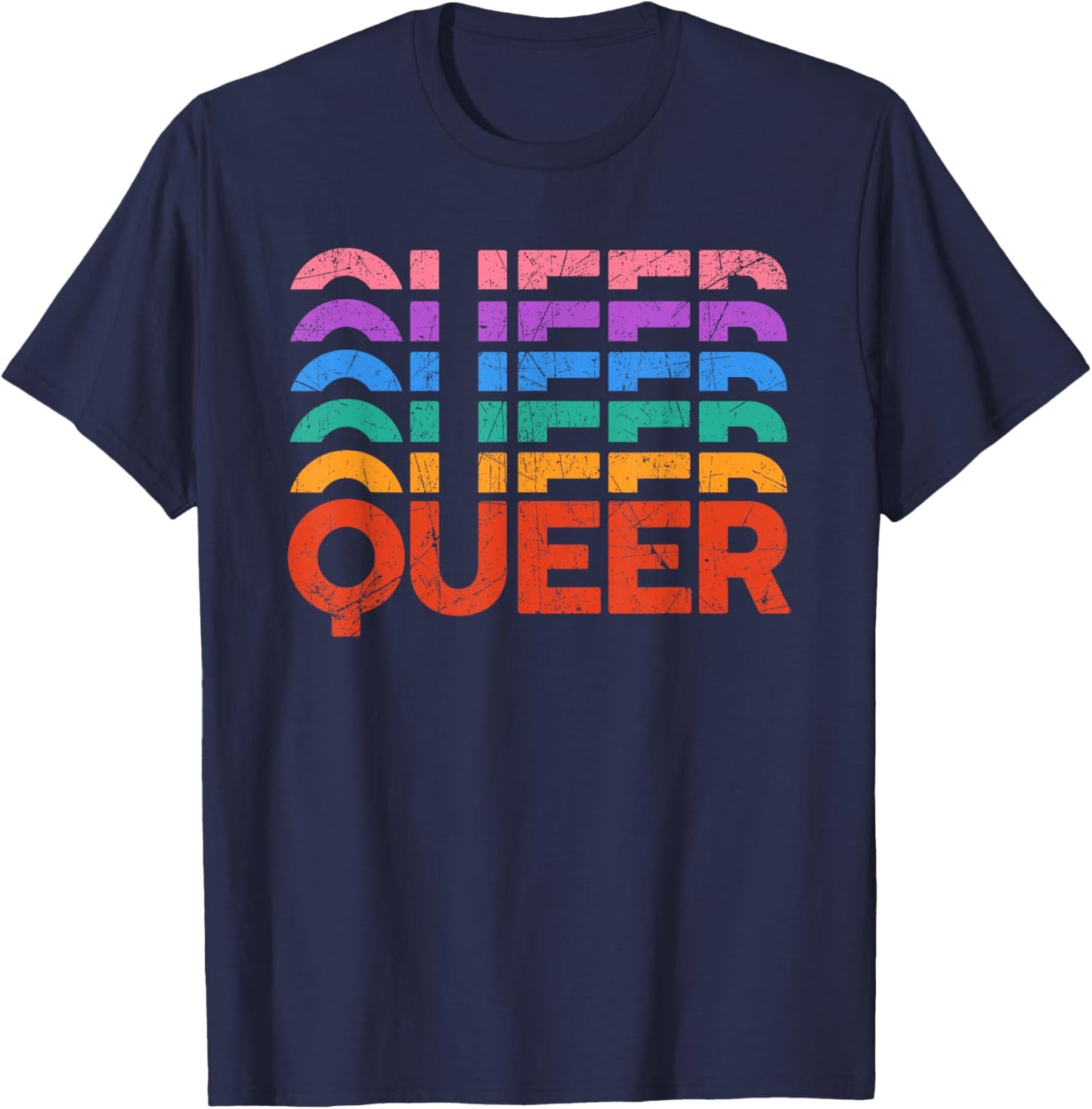 Queer Rainbow Vintage Pride LGBTQ Pride Month Gay Men Women T-Shirt - T-Shirt | Navy