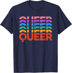 Queer Rainbow Vintage Pride LGBTQ Pride Month Gay Men Women T-Shirt - T-Shirt | Navy