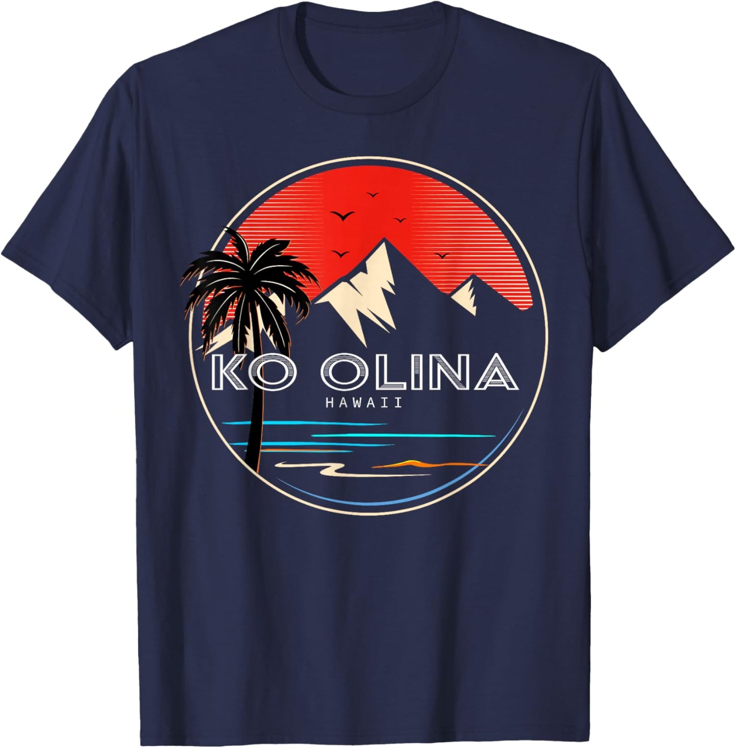 Retro Hawaii Ko Olina Wave Surfing T-Shirt - T-Shirt | Navy