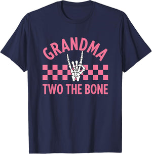 Grandparent Grandma Two The Bone Skeleton Hand 2nd Birthday T-Shirt - T-Shirt | Navy