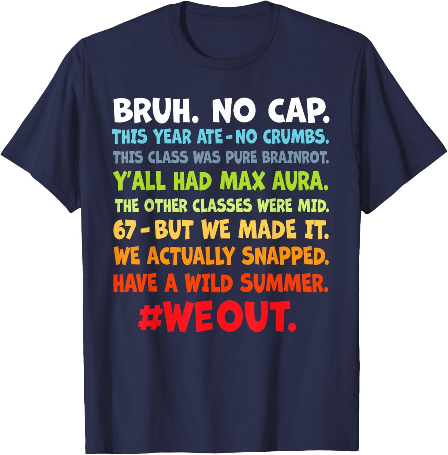 Bruh No Cap This Years was Max Aura Happy Last Day of School T-Shirt - T-Shirt | Navy