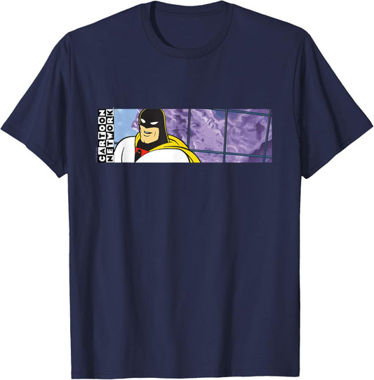 Space Ghost Panoramic Desk Scene Funny Cartoon Network T-Shirt - T-Shirt | Navy