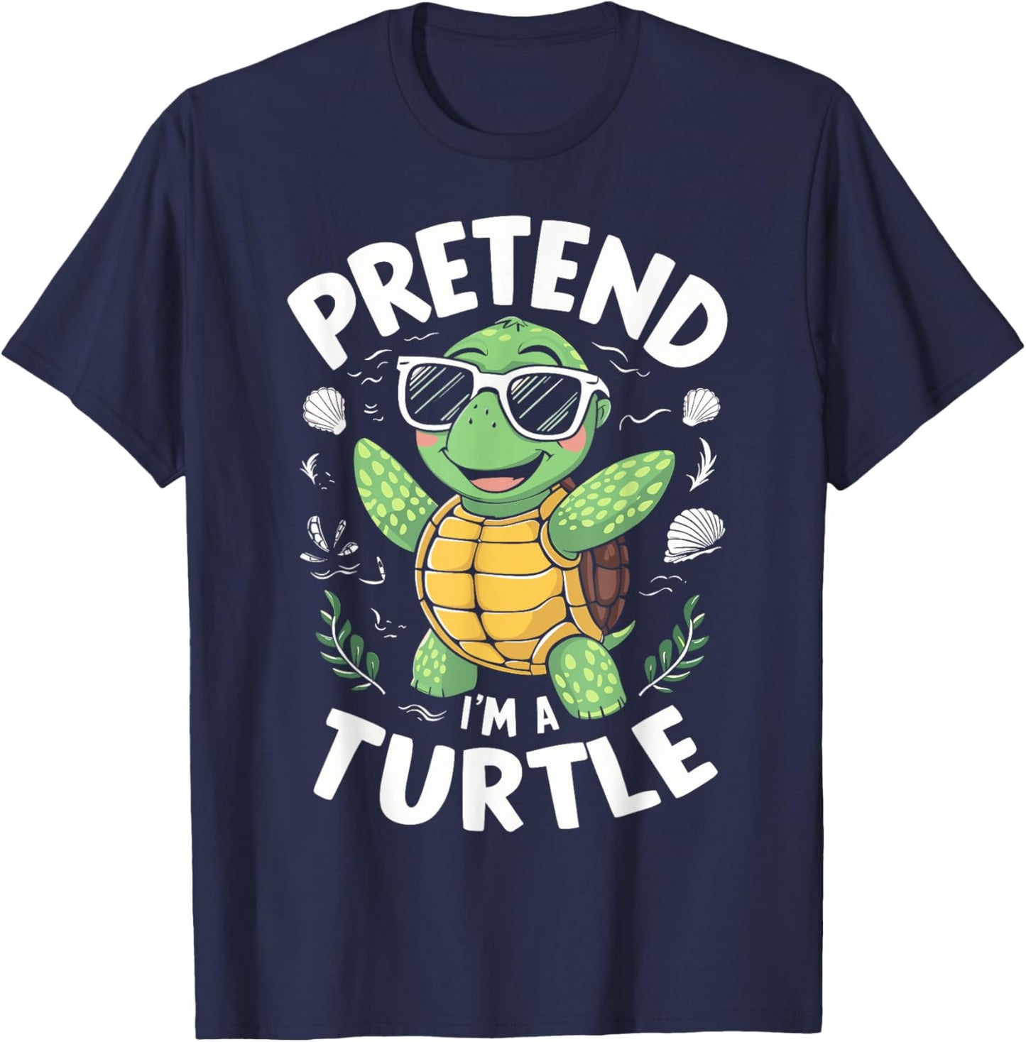 Pretend I'm A Turtle Halloween Party Pretend I'm A Turtle Funny Lazy Halloween Matching -Adults, -Kids Black Cartoon Turtle Neck Short Sleeve Size: Small T-Shirt - T-Shirt | Navy