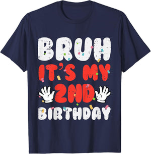 Kids Bruh Its My 2nd Birthday Hands 2 Bday Boys Girls Kid Toddler T-Shirt - T-Shirt | Navy