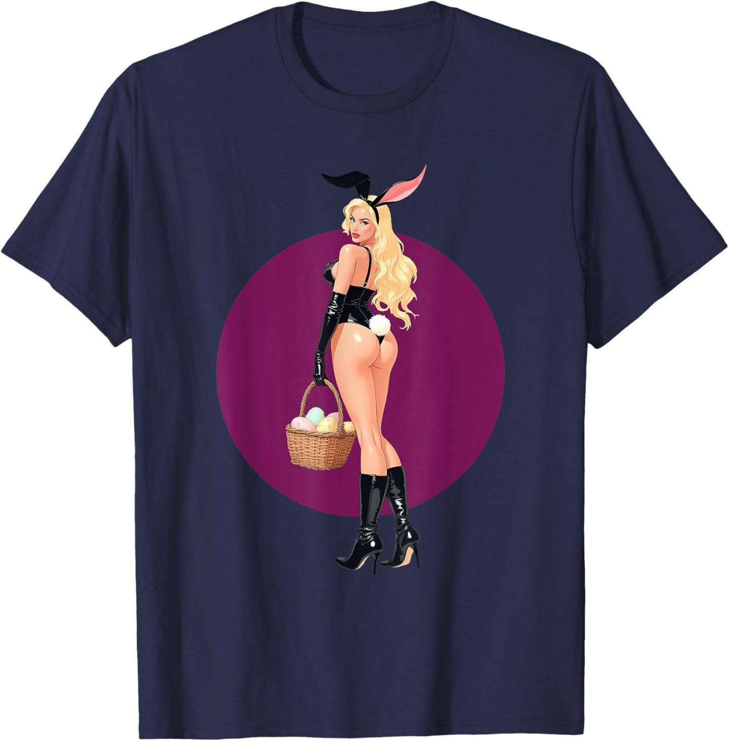 Pin-Up Sexy Rabbit Girl Easter Day Eggs Vintage Men Women T-Shirt - T-Shirt | Navy
