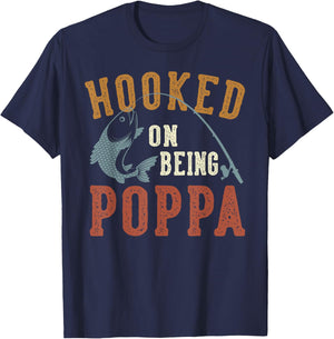 Hooked On Being Poppa Father's Day Fishing Poppa T-Shirt - T-Shirt | Navy