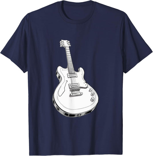 Classic White Electric Guitar T-Shirt - T-Shirt | Navy