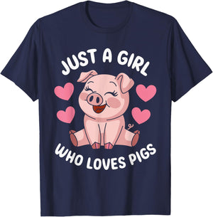 Just a Girl who loves Pigs Cute Pig Lover T-Shirt - T-Shirt | Navy
