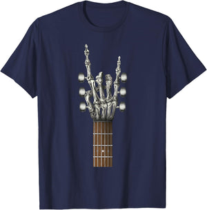 Rock On Skeleton Hand Guitar Rock & Roll Men Women Rock Band T-Shirt - T-Shirt | Navy