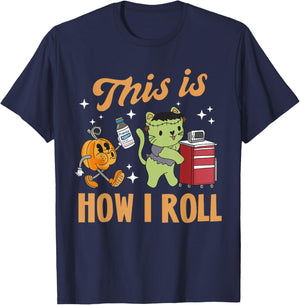 ICU Nurse Halloween Rapid Response Team RT Spooky Crash Cart T-Shirt - T-Shirt | Navy