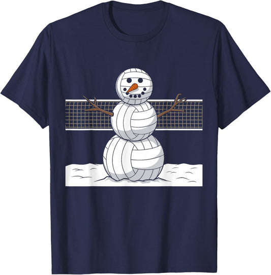 Funny Volleyball Snowman Balls Snow Winter Holiday T-Shirt - T-Shirt | Navy