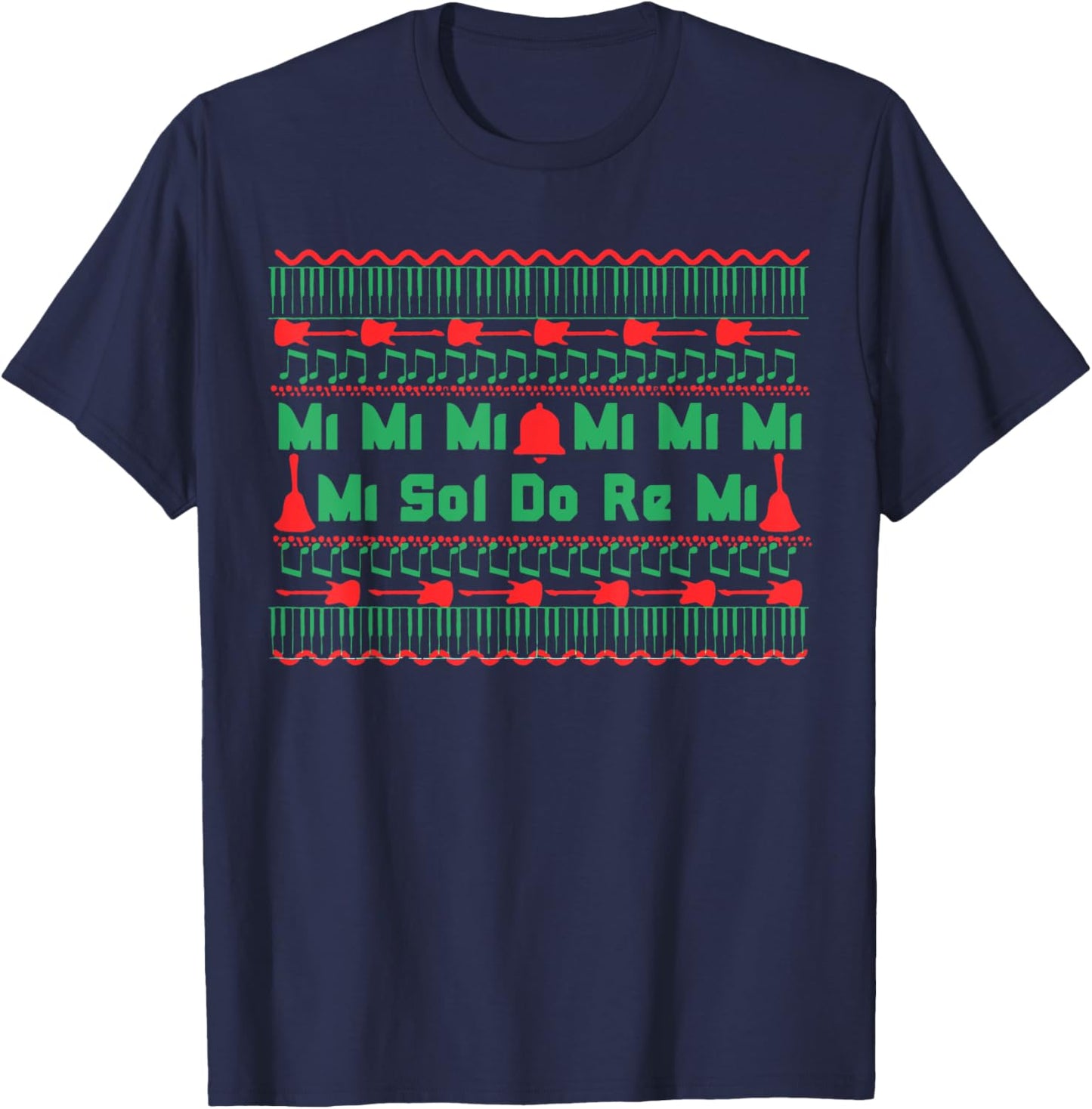 Mi Mi Mi Sol Do Re Mi Music Notes Teacher Ugly Christmas T-Shirt - T-Shirt | Navy