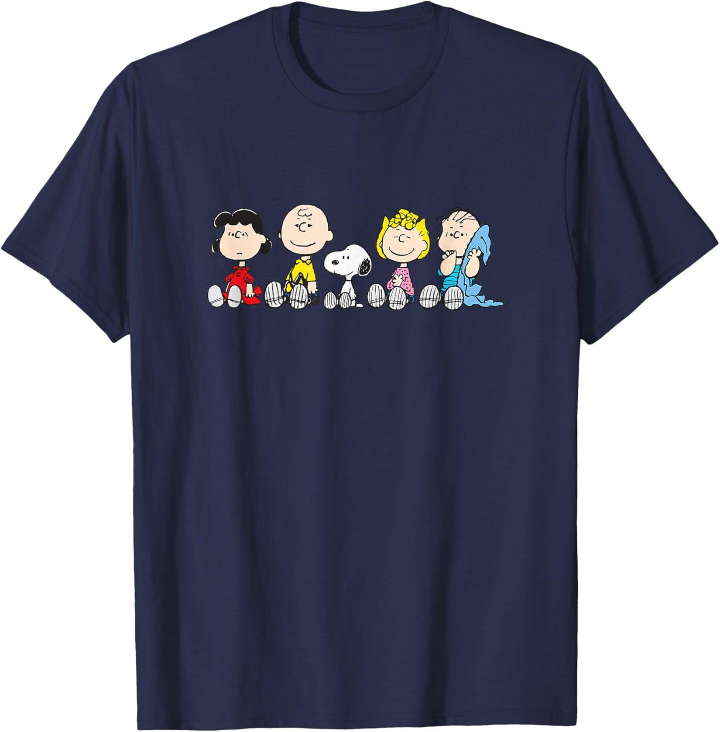Peanuts : The Gang Sit Down - -Adults/Kids, Blue, Short Sleeve, Small, Classic Fit T-Shirt - T-Shirt | Navy