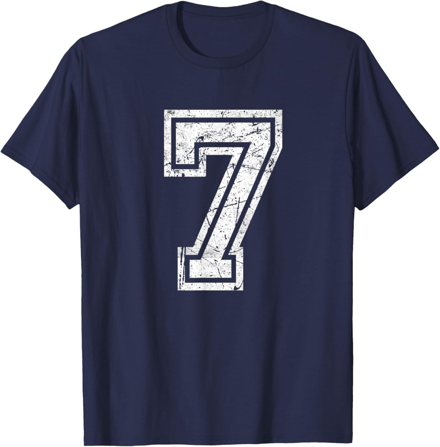 Vintage Number #7 Sport White Varsity Number T-Shirt - T-Shirt | Navy