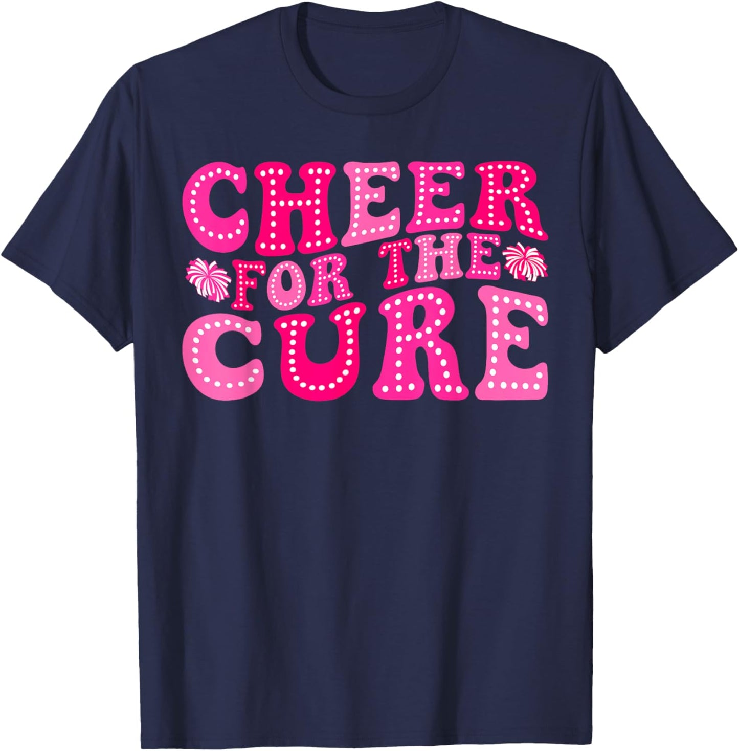 Cheer For The Cure Retro Breast Cancer Awareness Cheerleader T-Shirt - T-Shirt | Navy