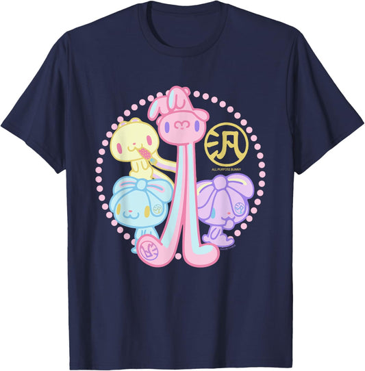 All Purpose Bunny Hanyo Usagi Pink Blue Purple & Yellow T-Shirt - T-Shirt | Navy