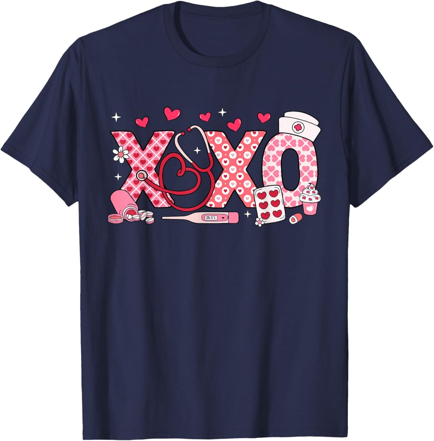 XOXO Nurse Valentines Day Stethoscope Valentine For Nurse T-Shirt - T-Shirt | Navy