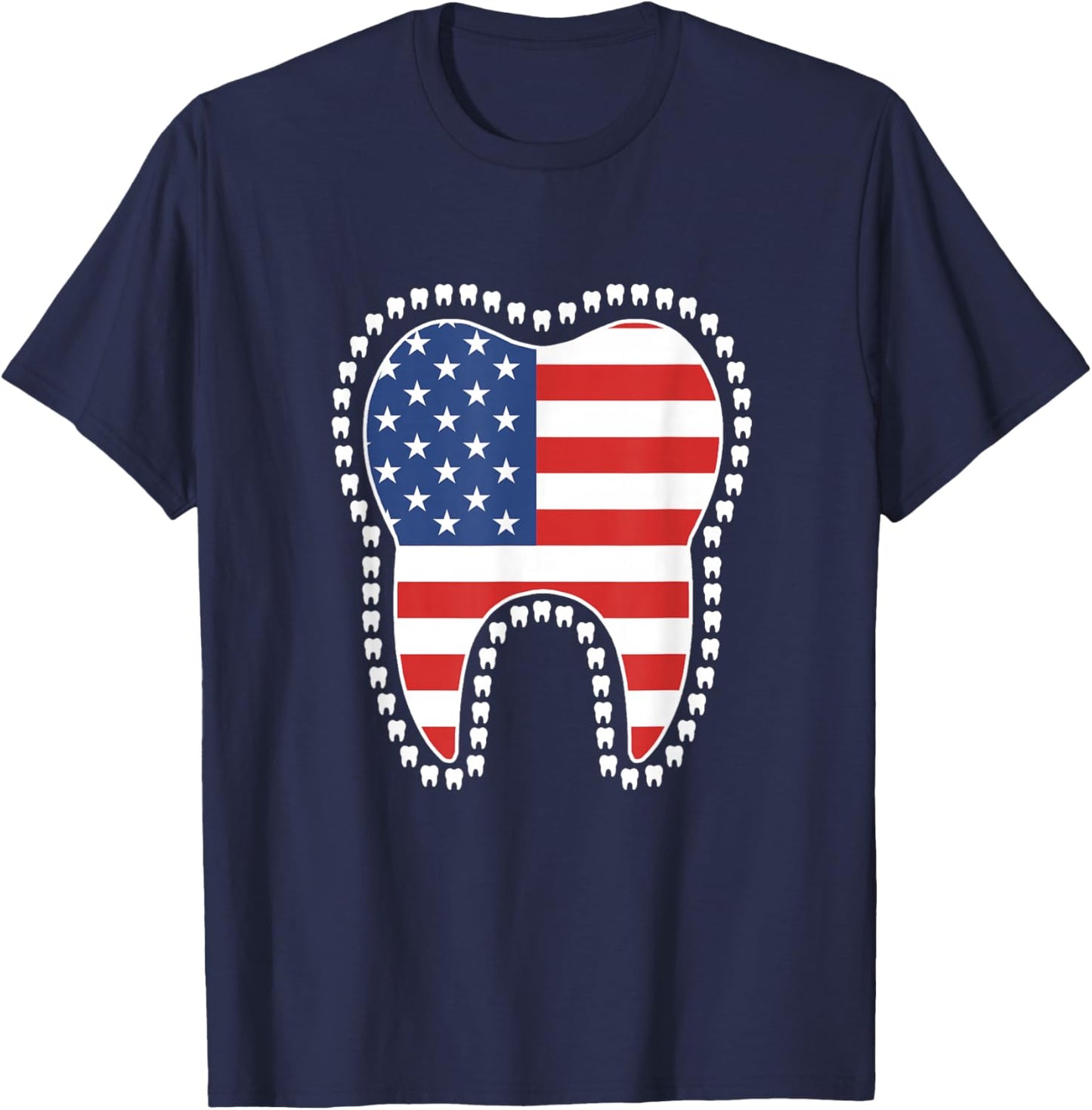 Patriotic Dentist American Flag Tooth Dental 4th Of July USA T-Shirt - T-Shirt | Navy