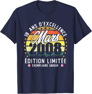 Vintage March 2008 Birthday Gift 18 Years Boys Girls T-Shirt - T-Shirt | Navy