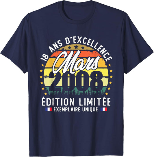 Vintage March 2008 Birthday Gift 18 Years Boys Girls T-Shirt - T-Shirt | Navy