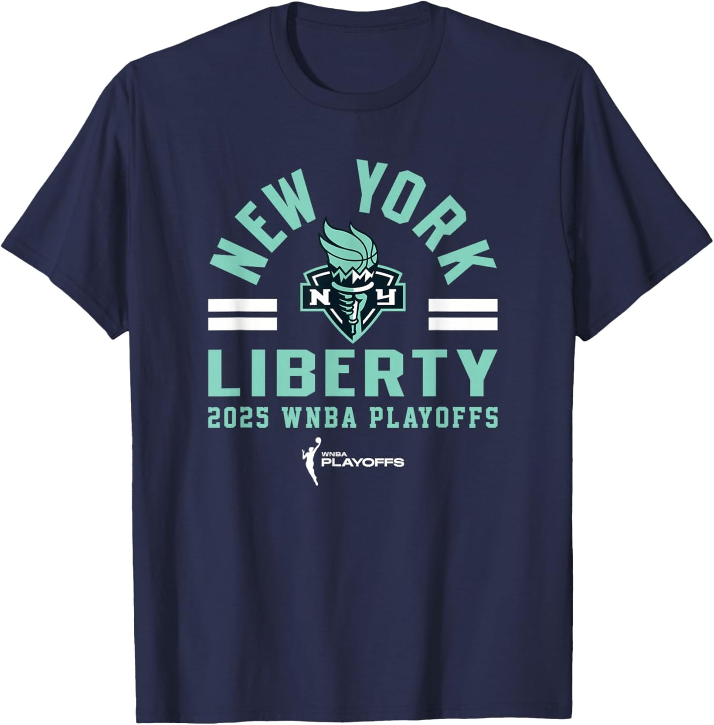 WNBA Official New York Liberty 2025 Playoffs Worlds Collide T-Shirt - T-Shirt | Navy