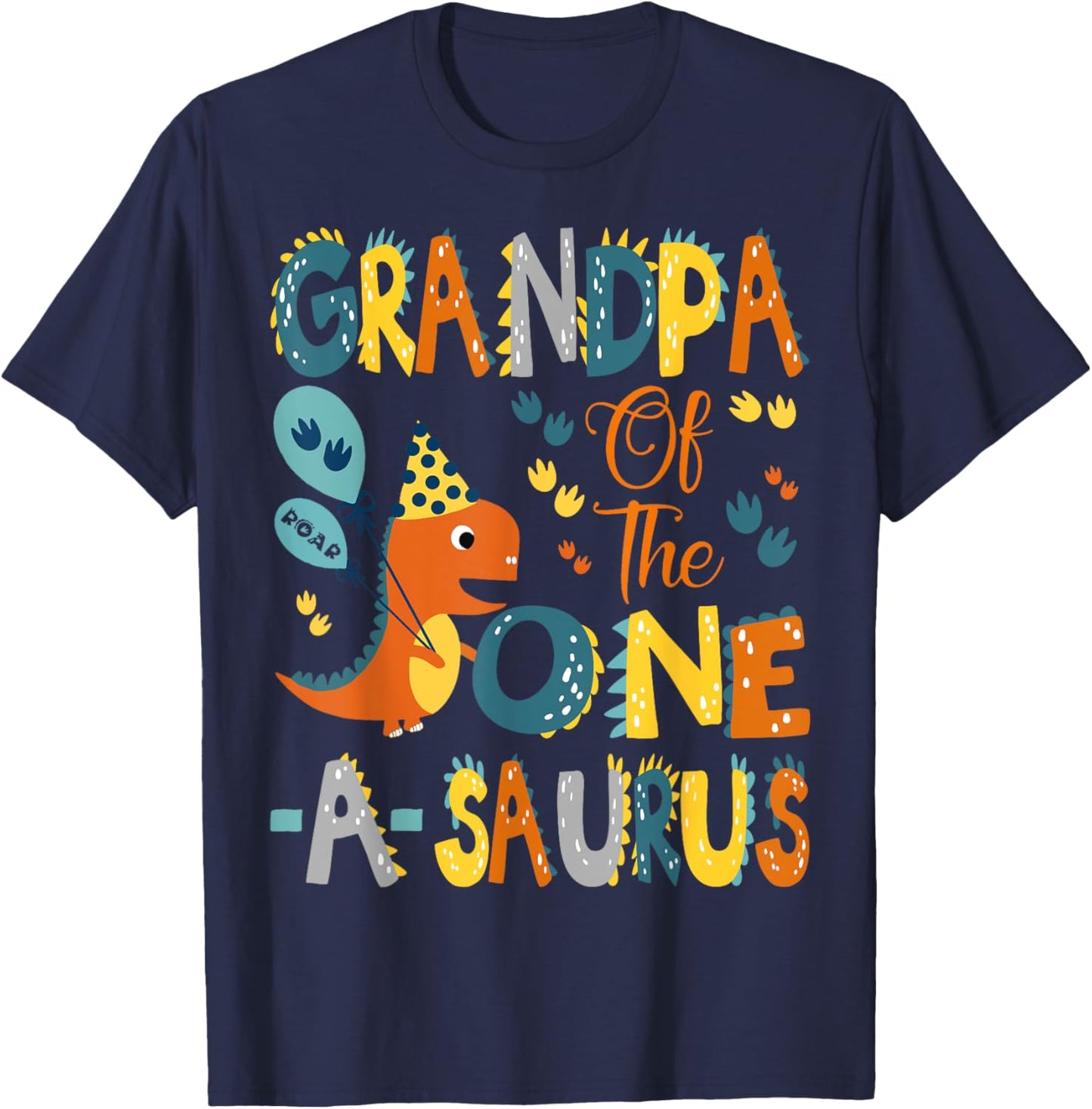 Grandpa Of The One-A-Saurus 1St Birthday Dinosaur Party T-Shirt - T-Shirt | Navy