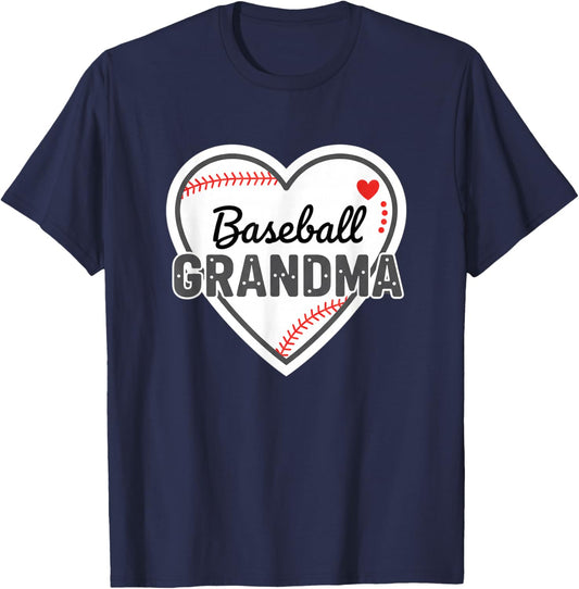 Grandparent Baseball Grandma Heart Graphic T-Shirt - T-Shirt | Navy