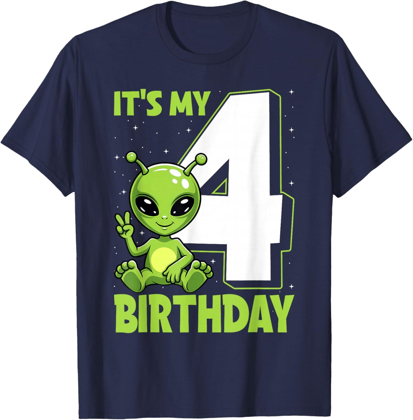 Kids Alien 4 Years Old Boy Girls 4th Birthday T-Shirt - T-Shirt | Navy