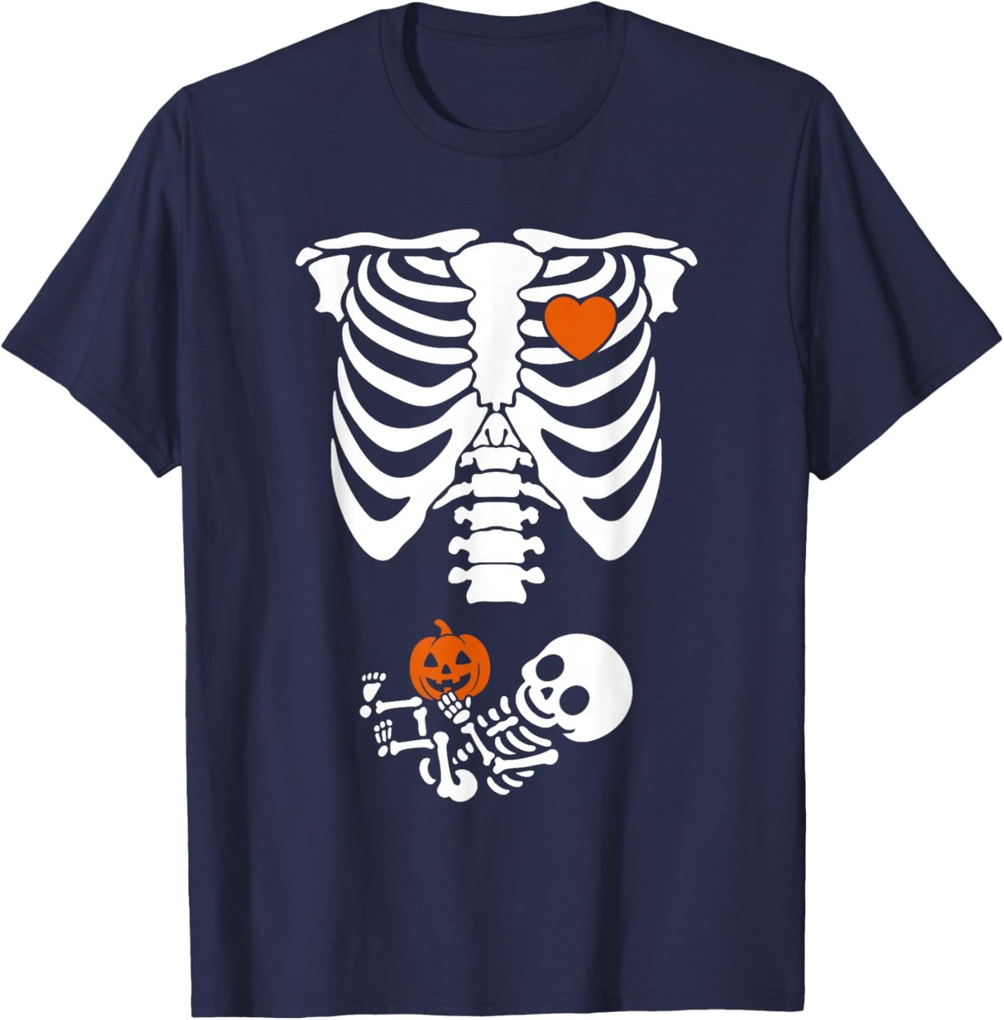 Skeleton Pregnancy Halloween with Baby Pumpkin T-Shirt - T-Shirt | Navy