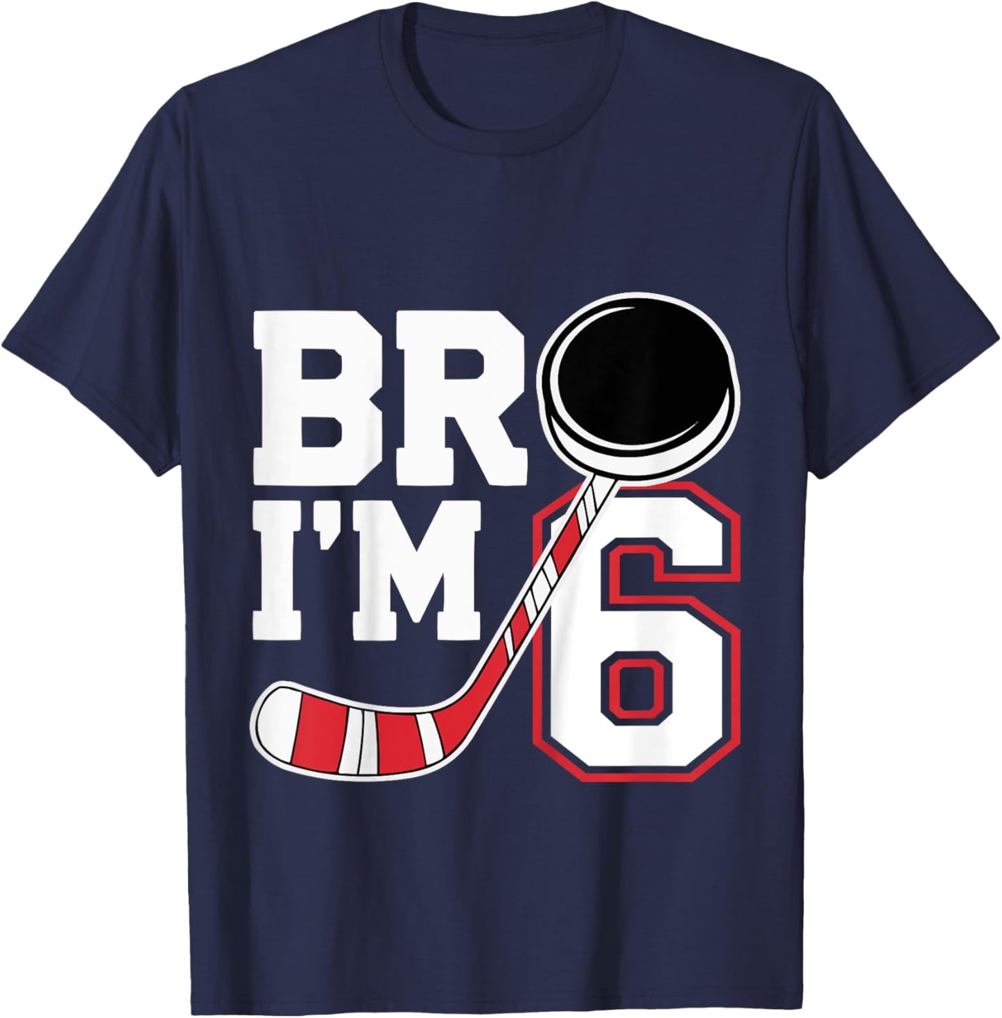 Kids Six Years Old 6th Birthday Hockey Player Birthday T-Shirt - T-Shirt | Navy